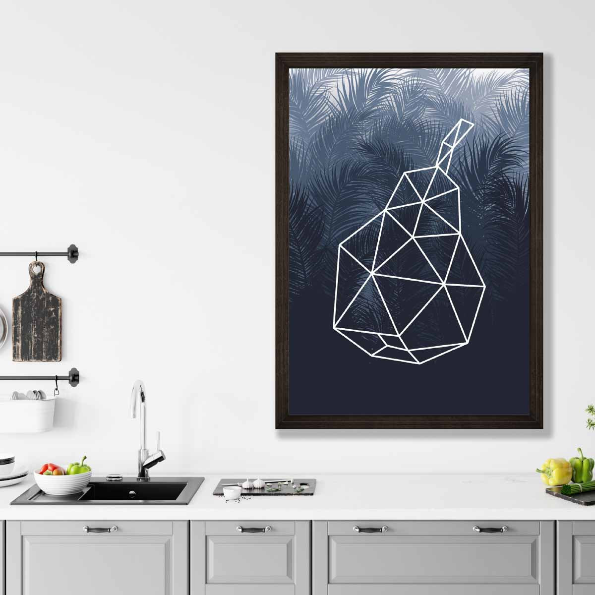 Geometric Fruit Poster Line Art of a Pear on Navy Palms