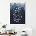 Geometric Fruit Poster Line Art of Pineapple on Navy Palms