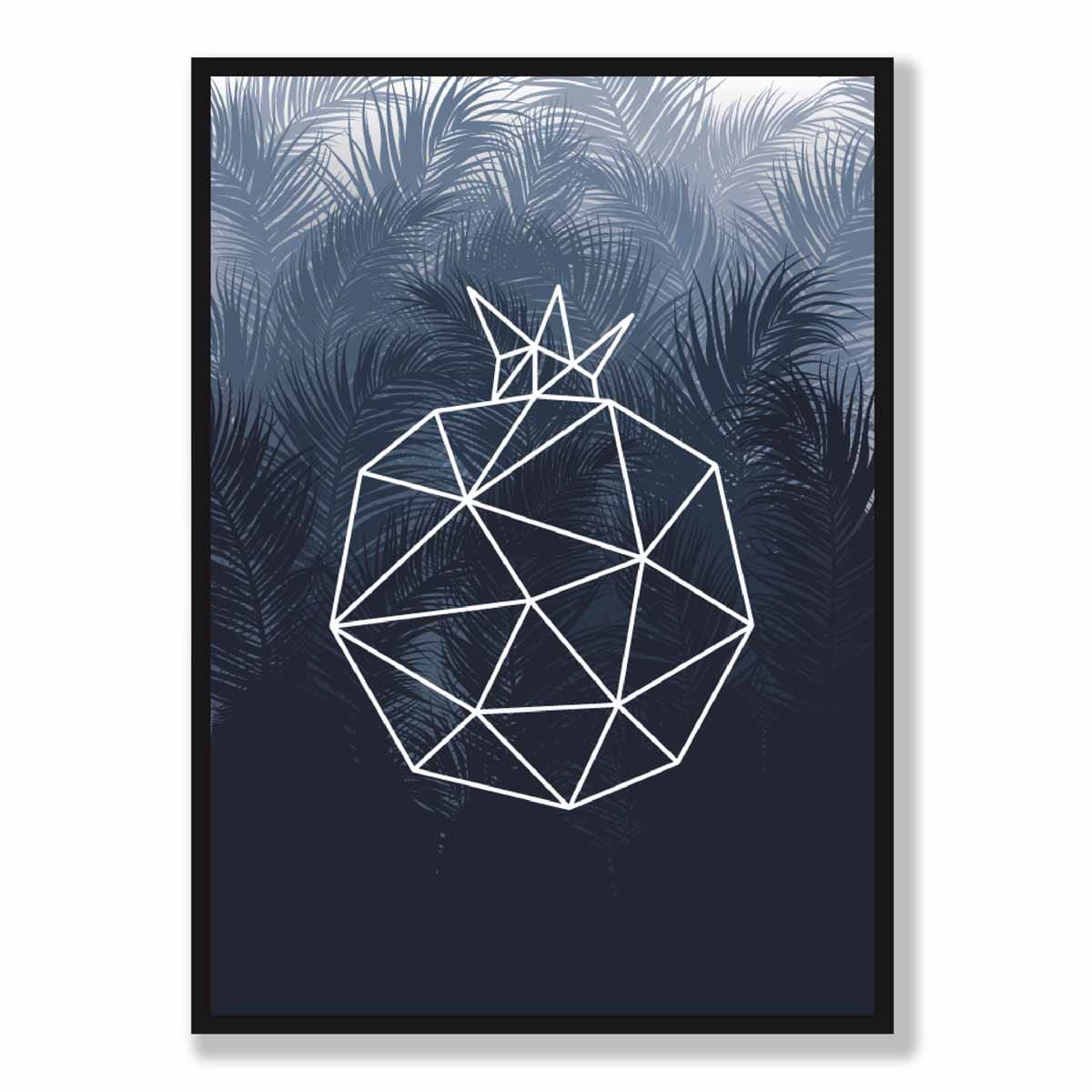 Geometric Fruit Poster Line Art of Pomegranate on Navy Palms
