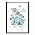 Geometric Fruit Poster Line Art of Apple on Aqua Blue Watercolour