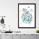 Geometric Fruit Poster Line Art of Apple on Aqua Blue Watercolour