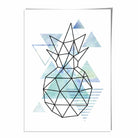 Geometric Fruit Poster Line Art of Pineapple on Aqua Blue Watercolour