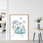 Geometric Fruit Poster Line Art of Lemon on Aqua Blue Watercolour