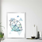 Geometric Fruit Poster Line Art of Lemon on Aqua Blue Watercolour