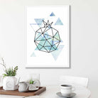 Geometric Fruit Poster Line Art of Pomegranate on Aqua Blue Watercolour