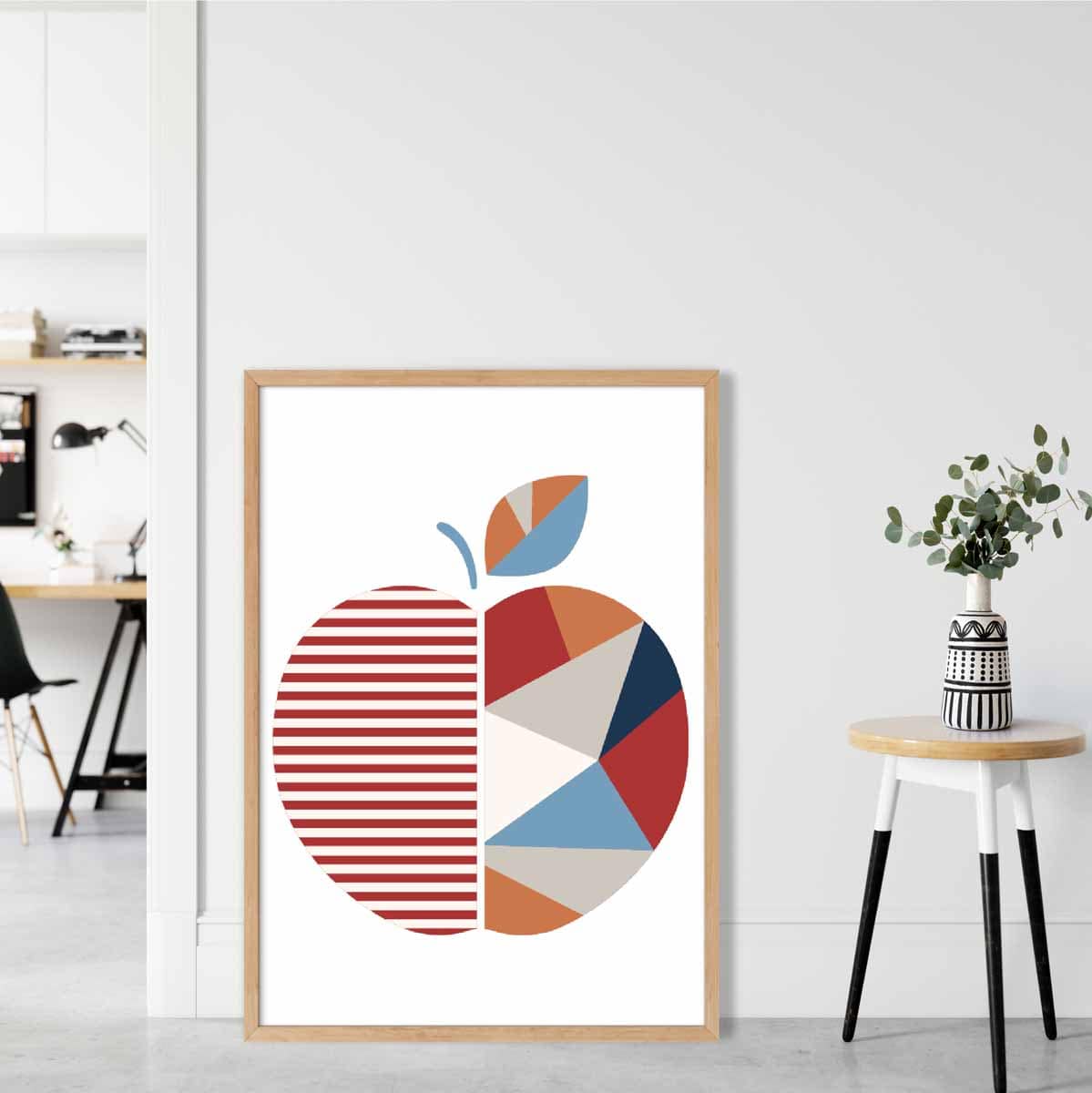 Geometric Fruit Poster of an Apple in Red Orange Blue