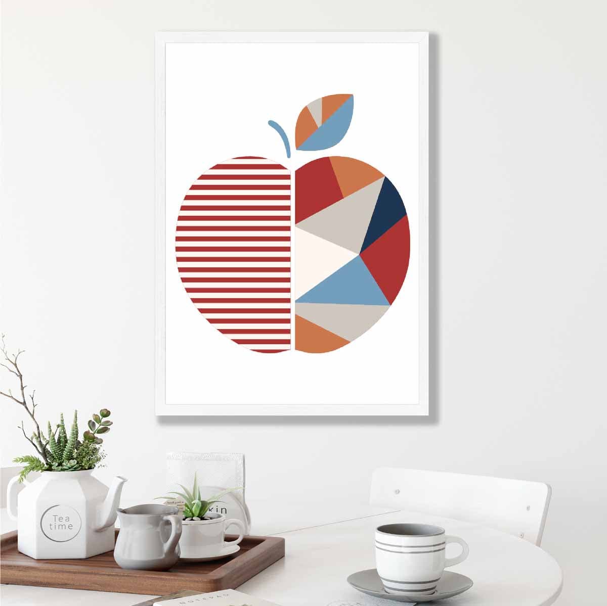 Geometric Fruit Poster of an Apple in Red Orange Blue