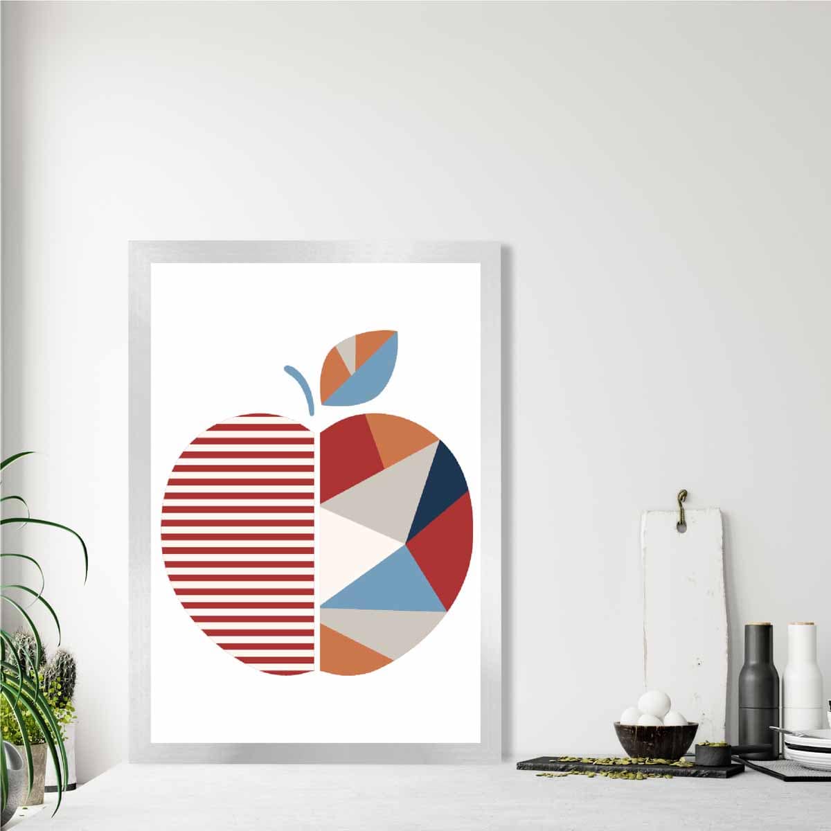 Geometric Fruit Poster of an Apple in Red Orange Blue