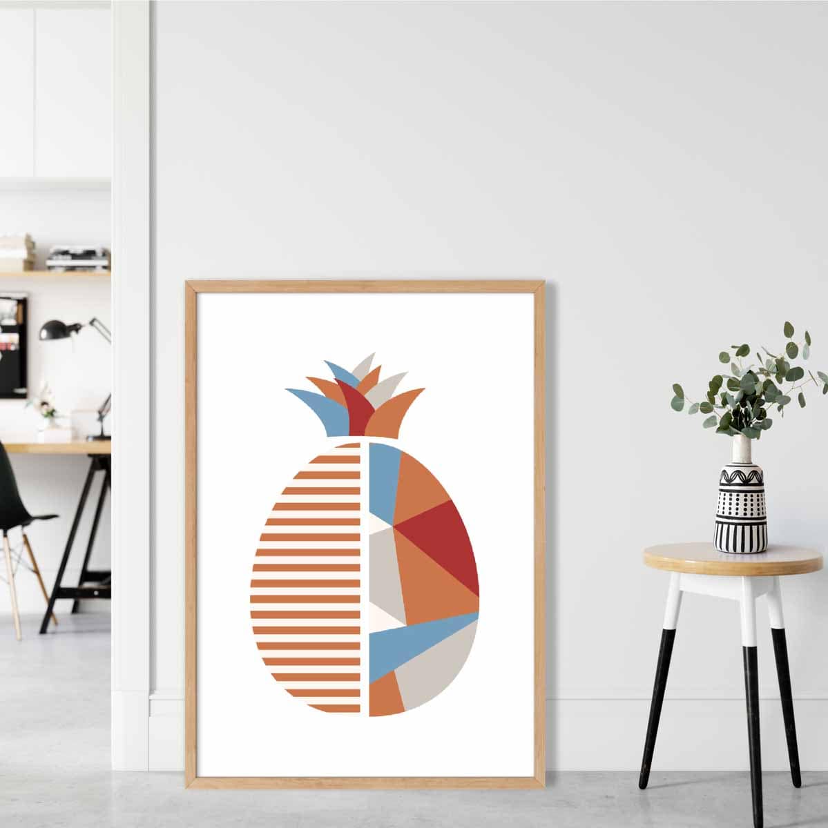 Geometric Fruit Poster of a Pineapple in Red Orange Blue