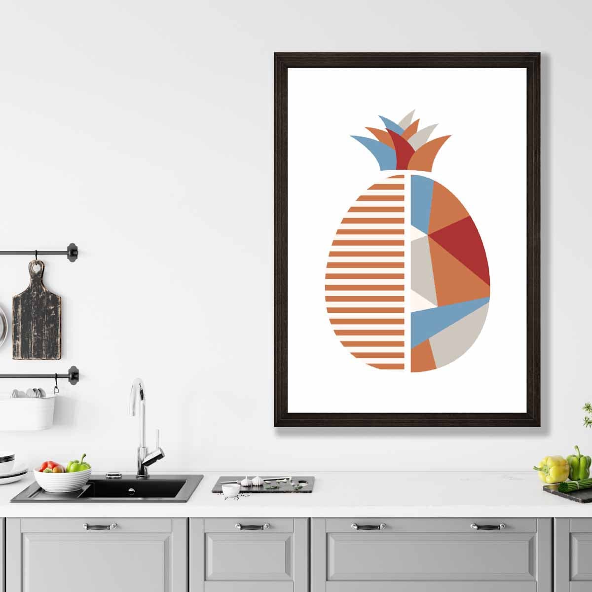 Geometric Fruit Poster of a Pineapple in Red Orange Blue