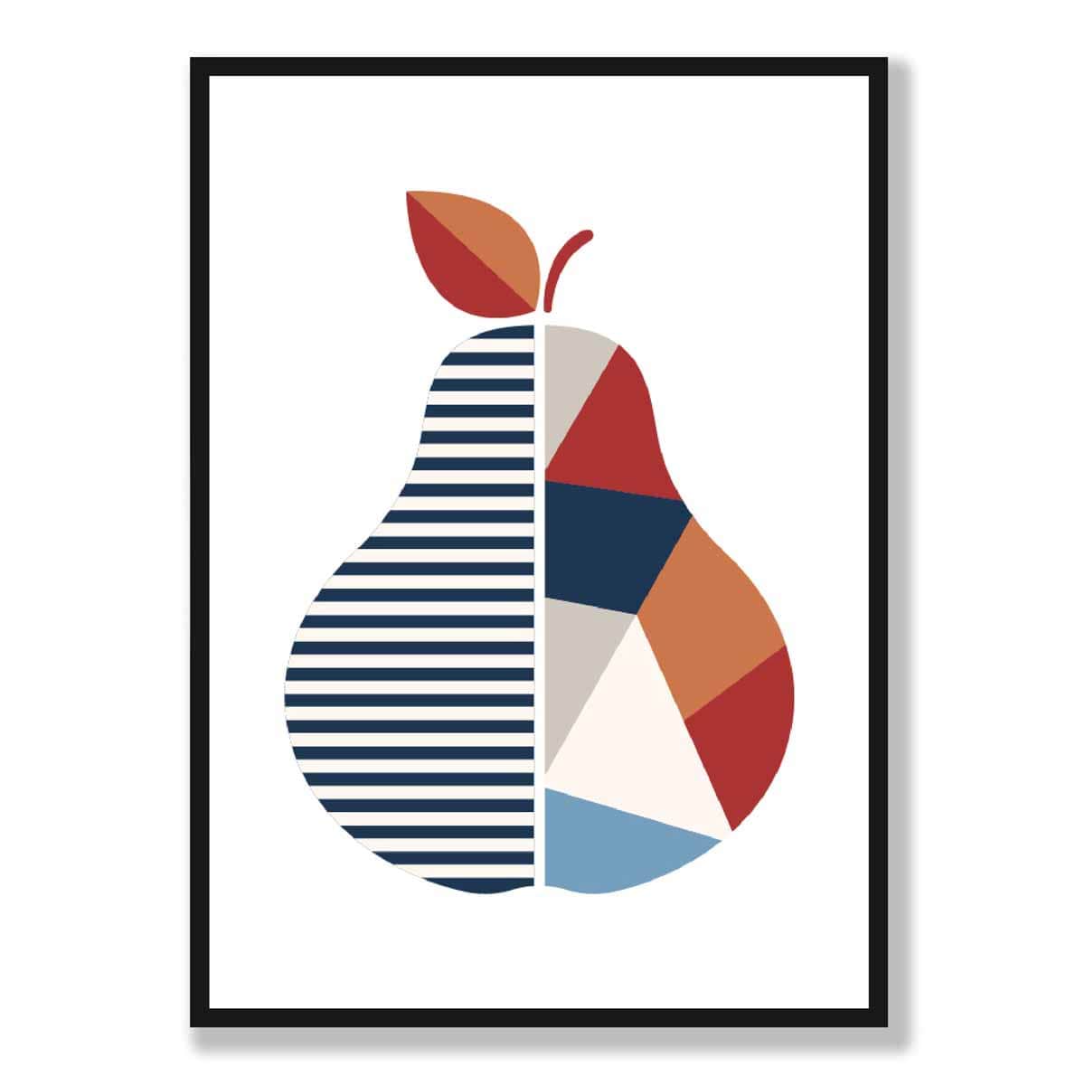 Geometric Fruit Poster of a Pear in Red Orange Blue