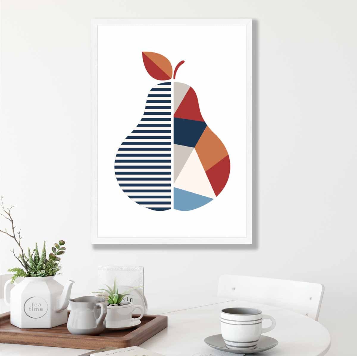 Geometric Fruit Poster of a Pear in Red Orange Blue