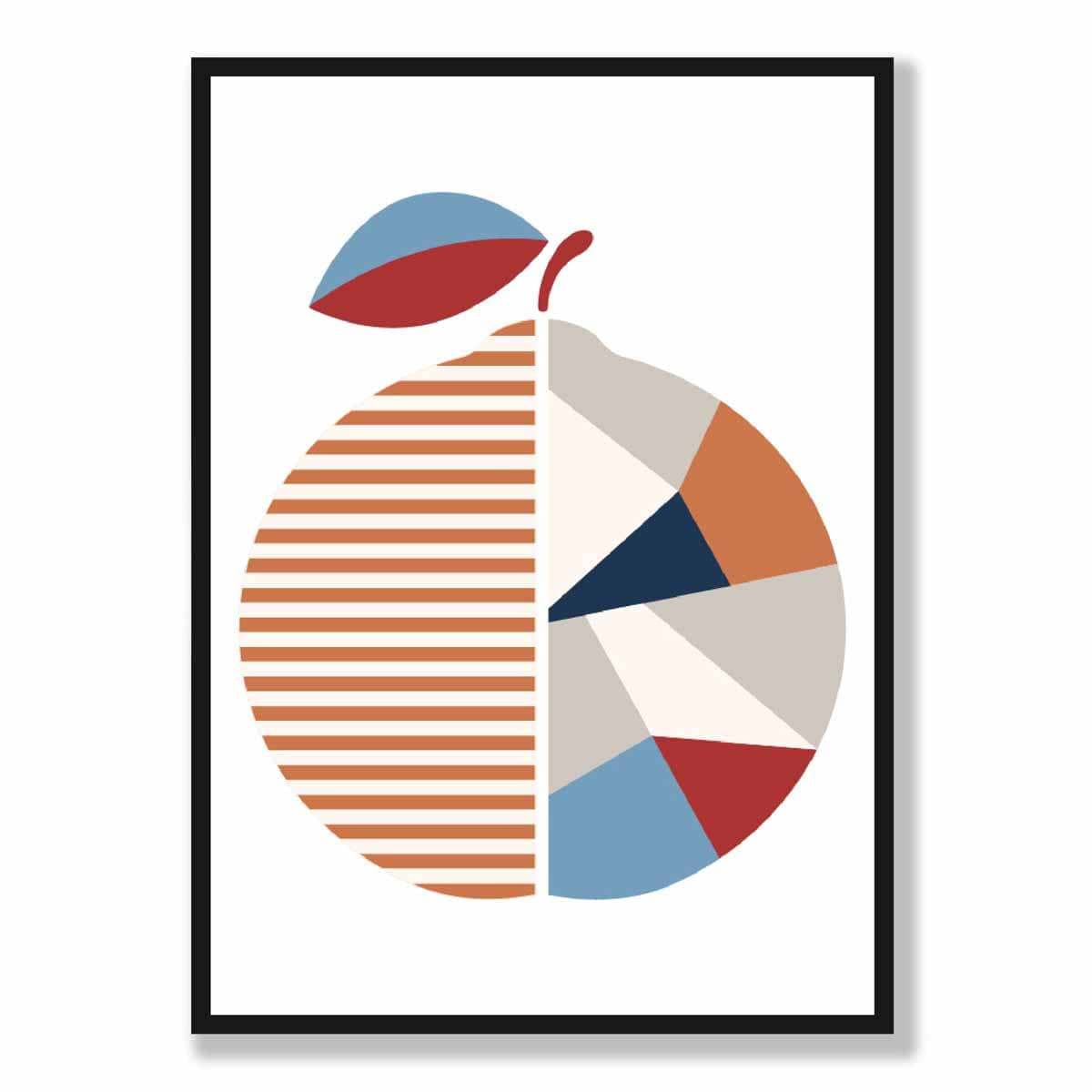 Geometric Fruit Poster of an Orange in Red Orange Blue