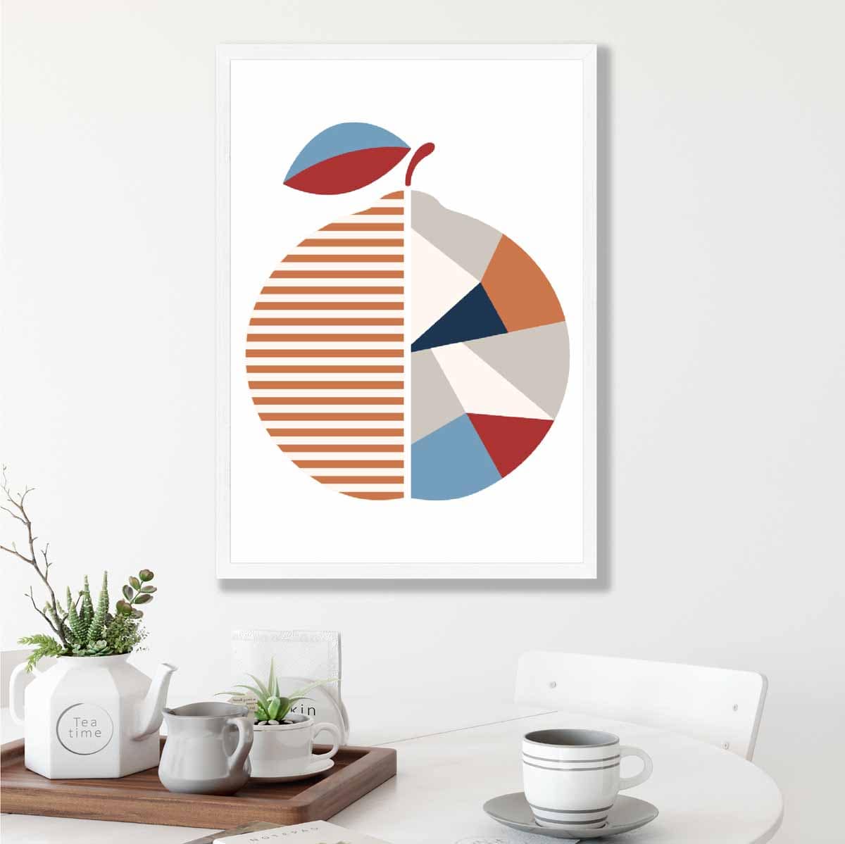 Geometric Fruit Poster of an Orange in Red Orange Blue
