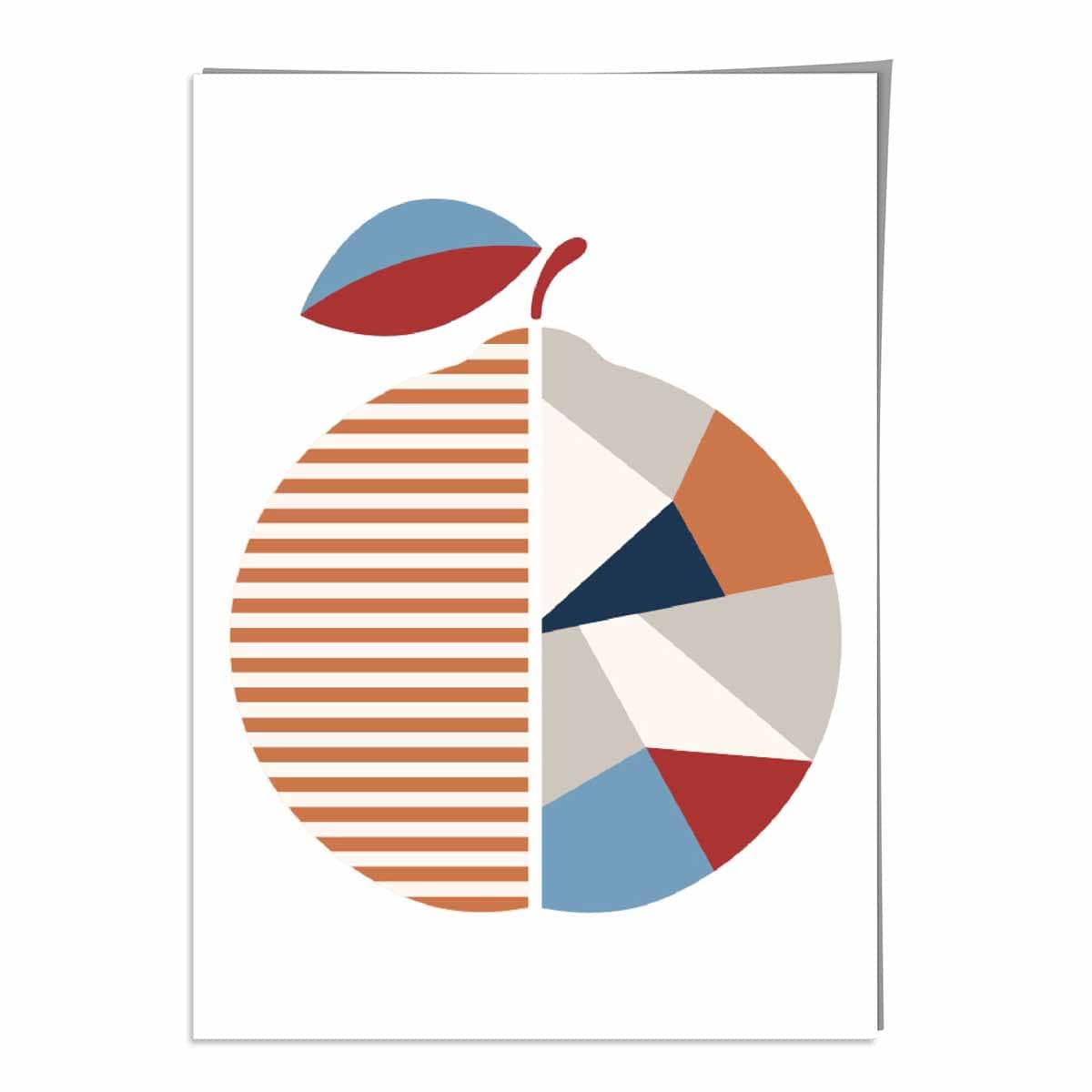 Geometric Fruit Poster of an Orange in Red Orange Blue