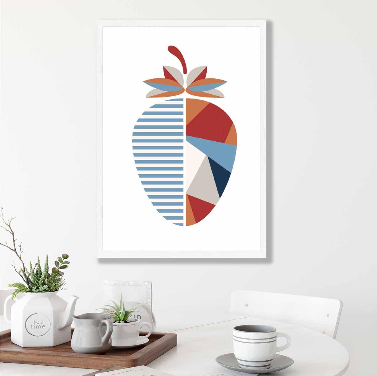 Geometric Fruit Poster of Strawberry in Red Orange Blue