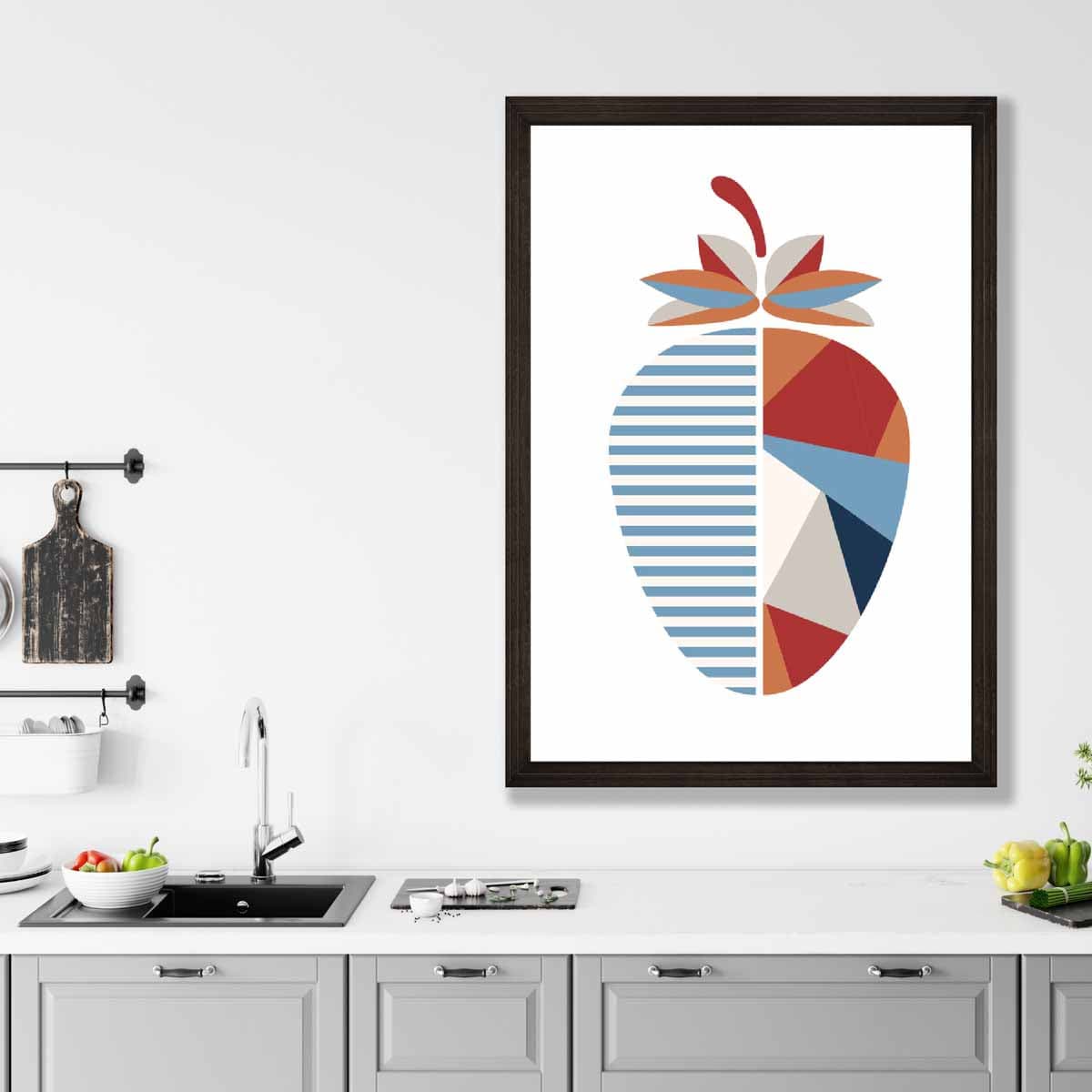 Geometric Fruit Poster of Strawberry in Red Orange Blue