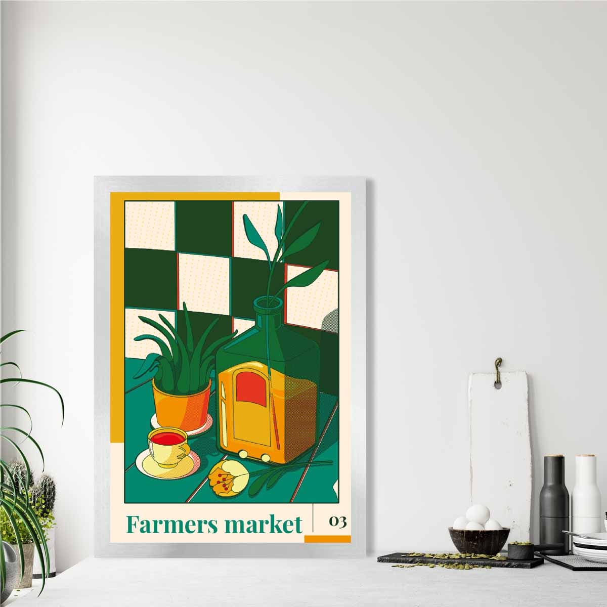 Farmers Market Poster No 3 in Green Yellow Red