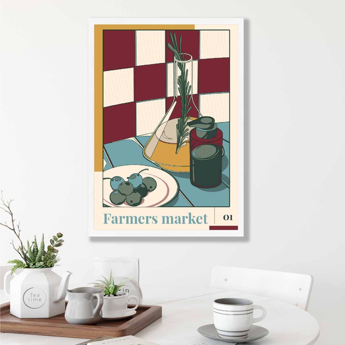 Farmers Market Poster No 1 in Damson Red and Blue