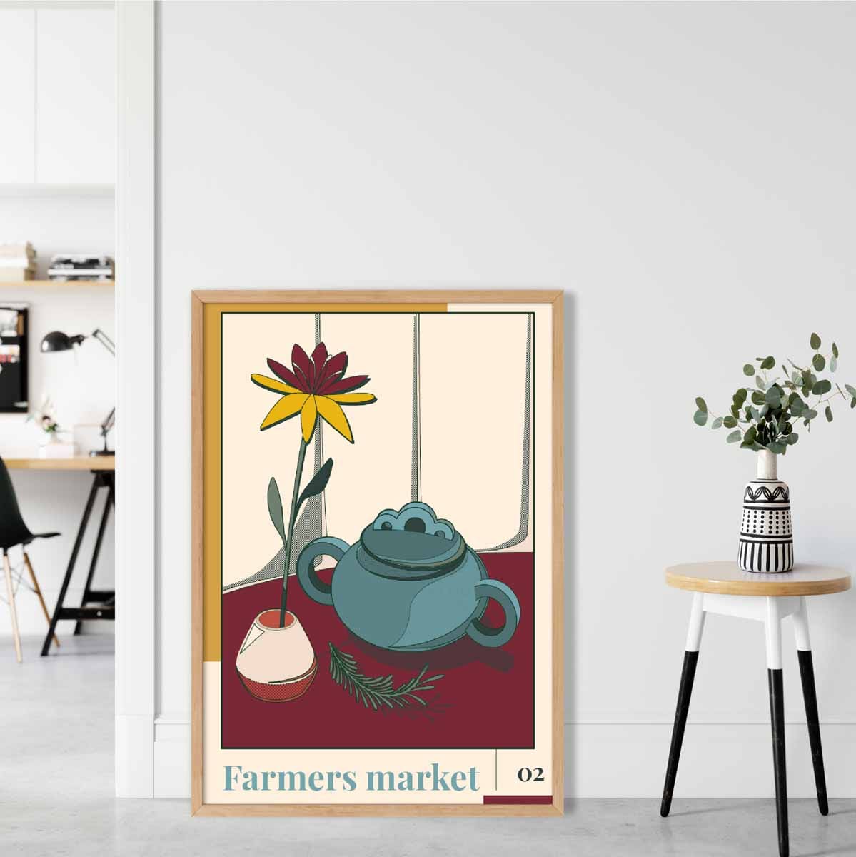 Farmers Market Poster No 2 in Damson Red and Blue
