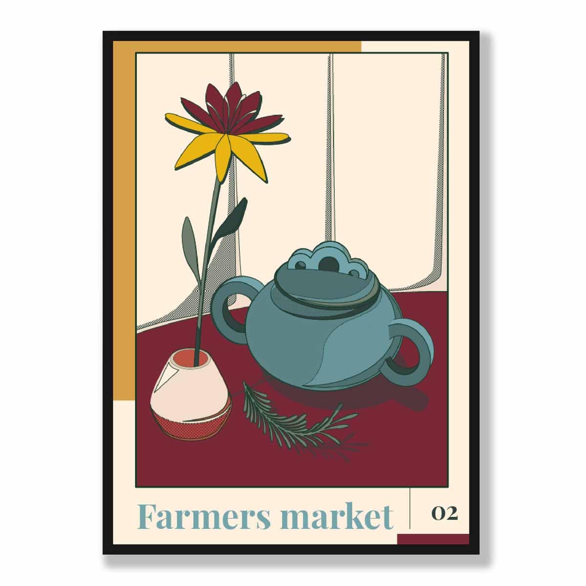 Farmers Market Poster No 2 in Damson Red and Blue