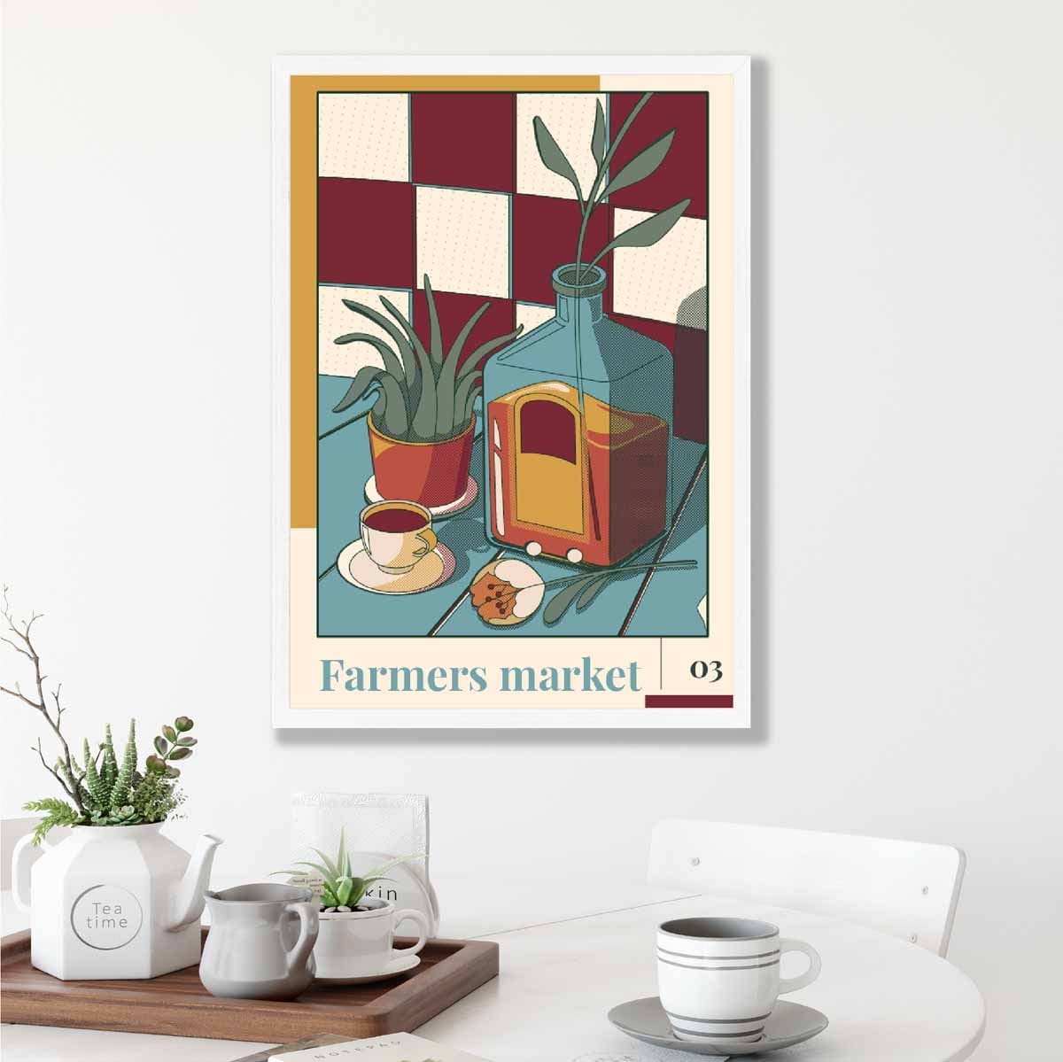 Farmers Market Poster No 3 in Damson Red and Blue