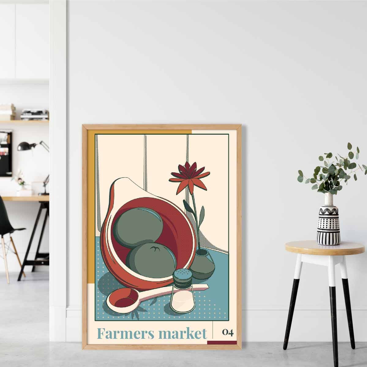 Farmers Market Poster No 4 in Damson Red and Blue