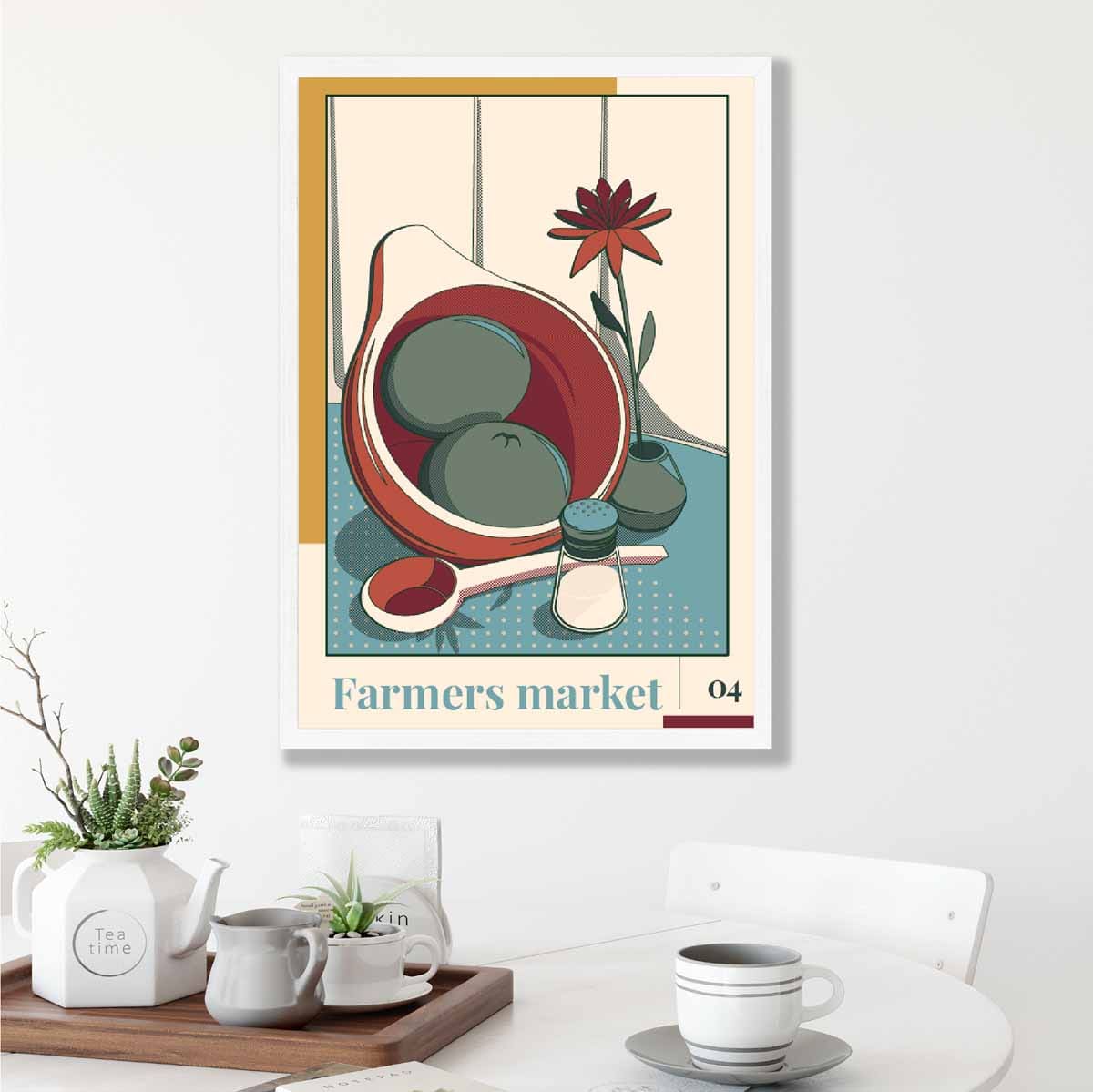 Farmers Market Poster No 4 in Damson Red and Blue