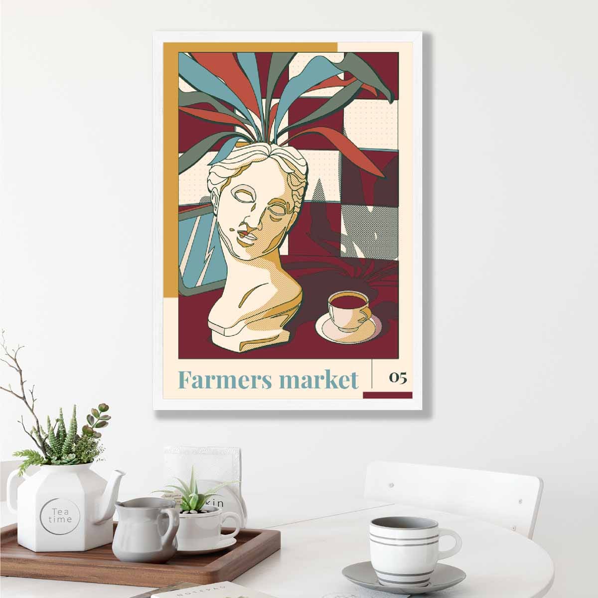 Farmers Market Poster No 5 in Damson Red and Blue