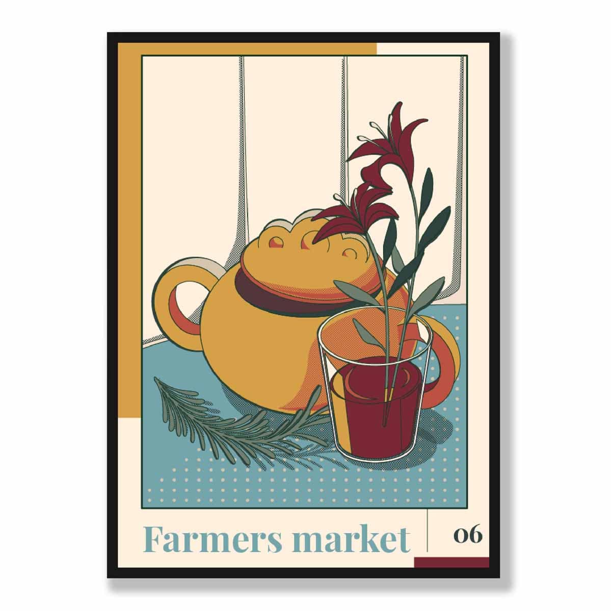 Farmers Market Poster No 6 in Damson Red and Blue