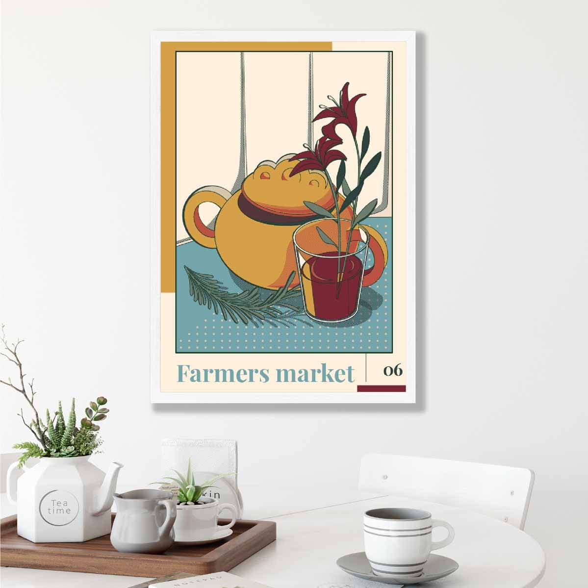 Farmers Market Poster No 6 in Damson Red and Blue