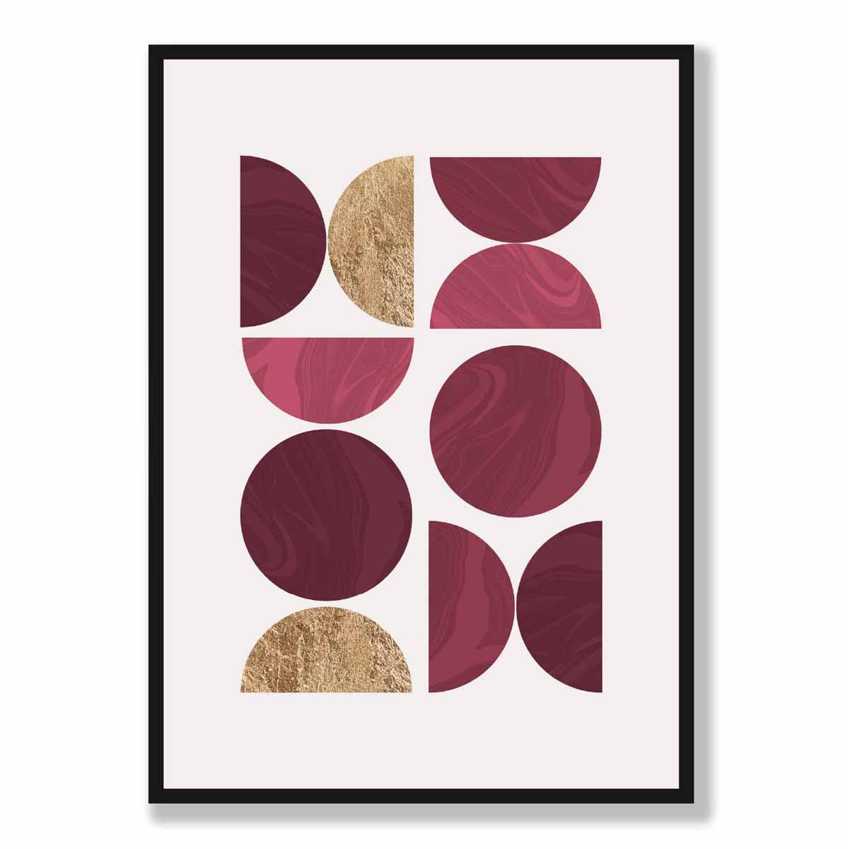 Mid Century Modern Geometric Print No 1 in Damson Red and Gold