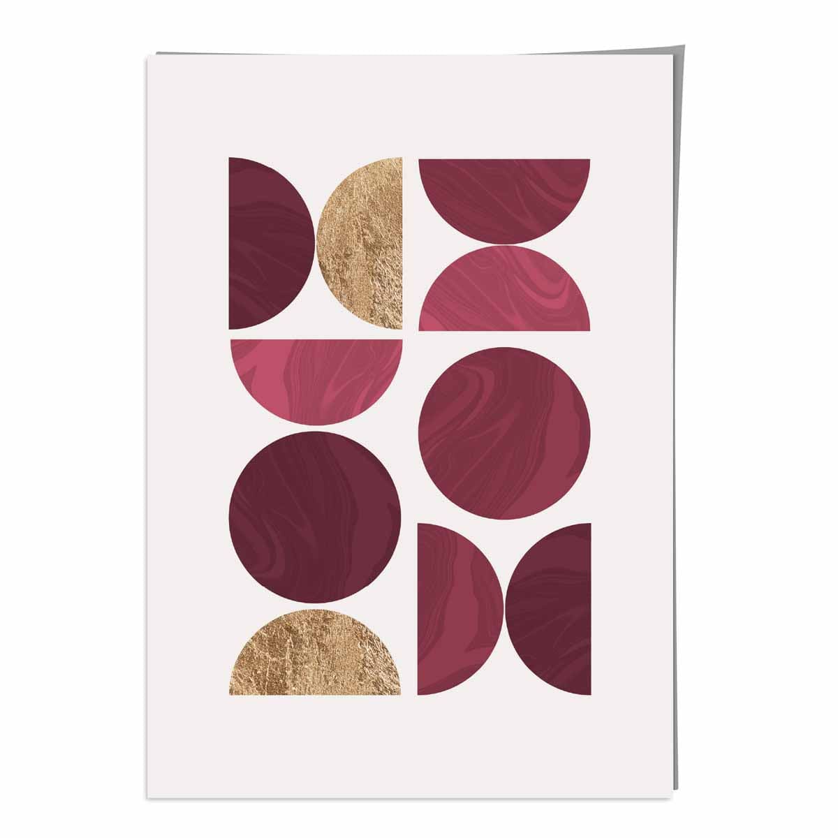 Mid Century Modern Geometric Print No 1 in Damson Red and Gold
