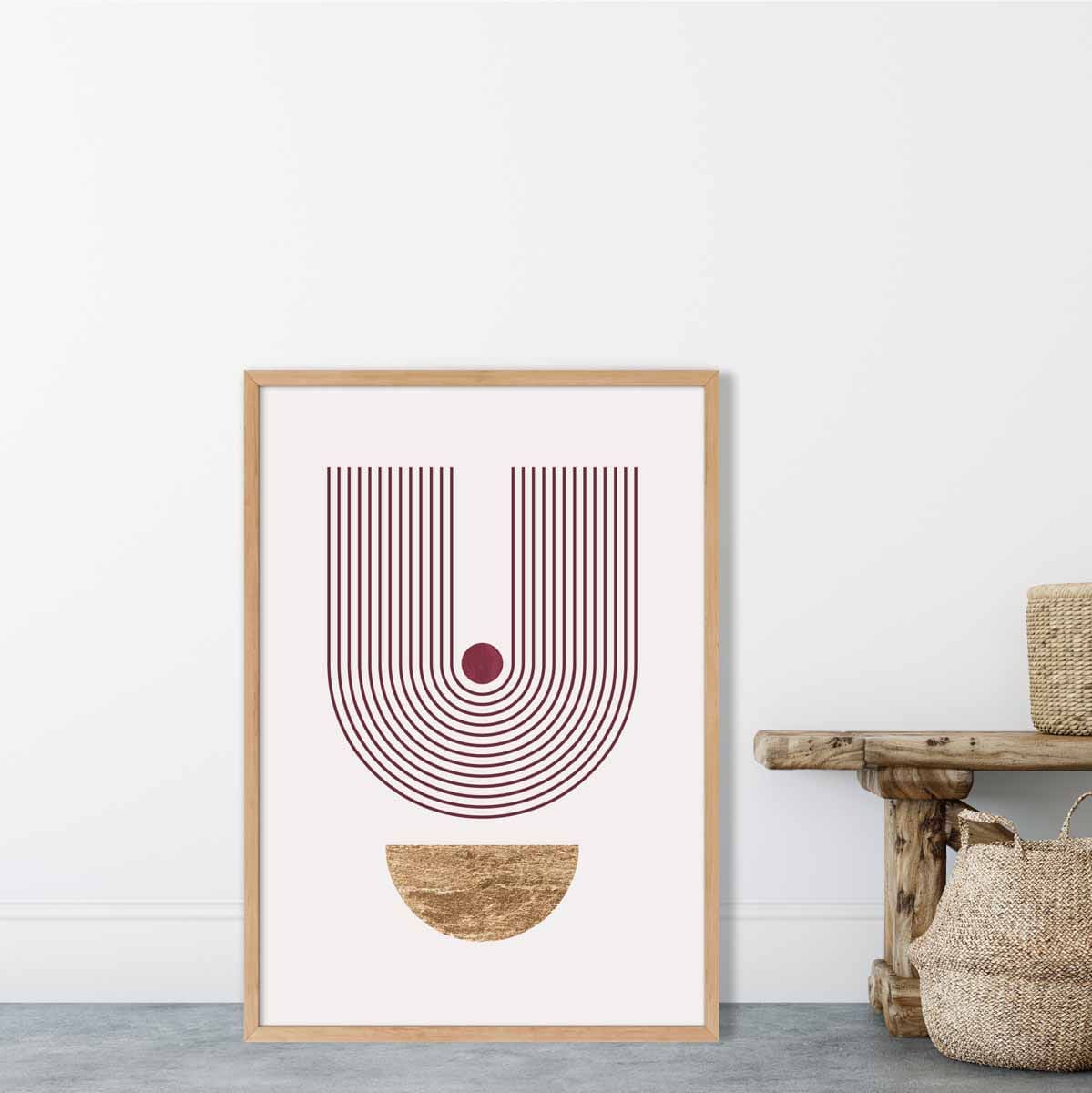 Mid Century Modern Geometric Print No 2 Red and Gold