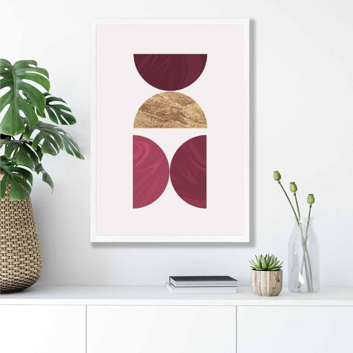 Mid Century Modern Geometric Print No 3 Red and Gold