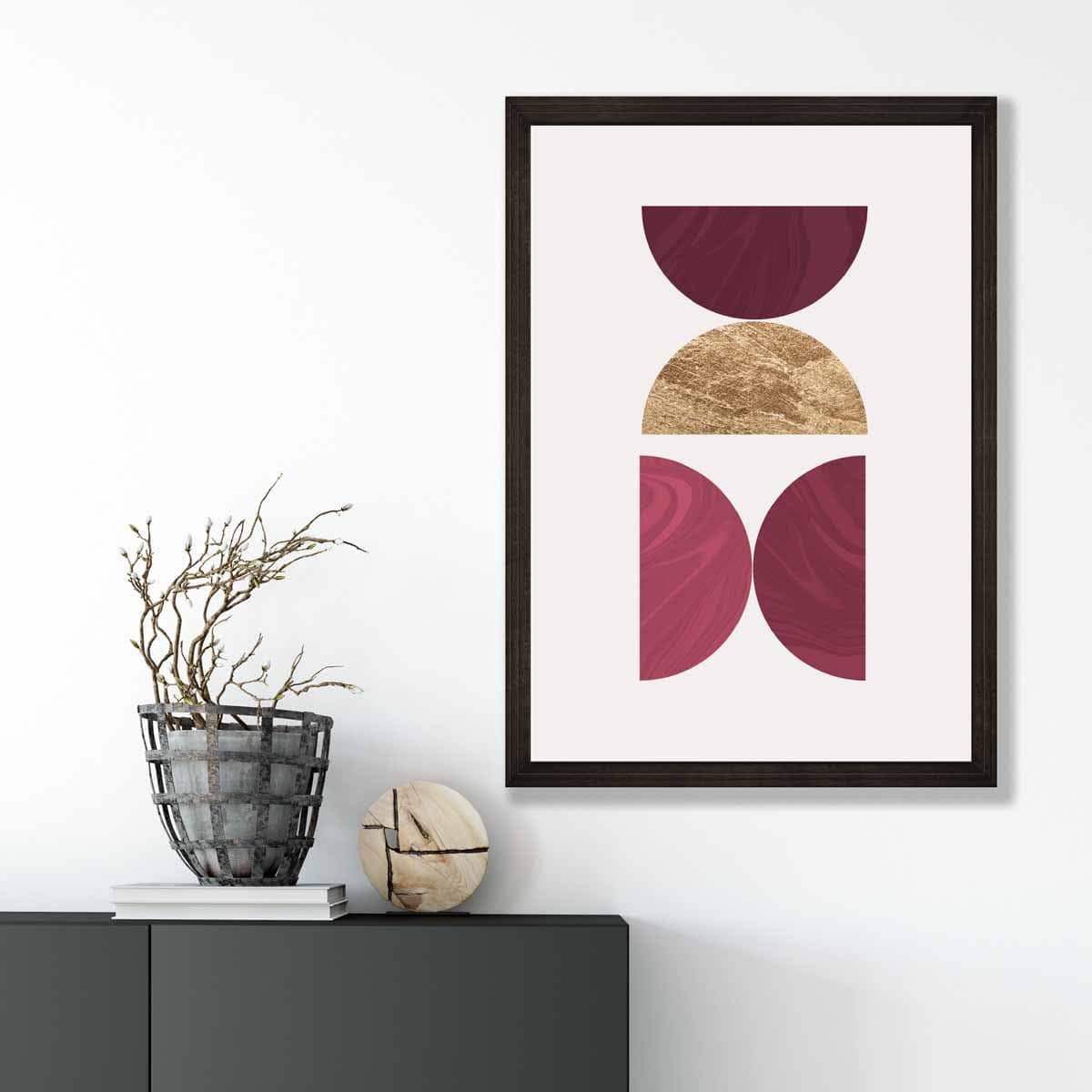 Mid Century Modern Geometric Print No 3 Red and Gold