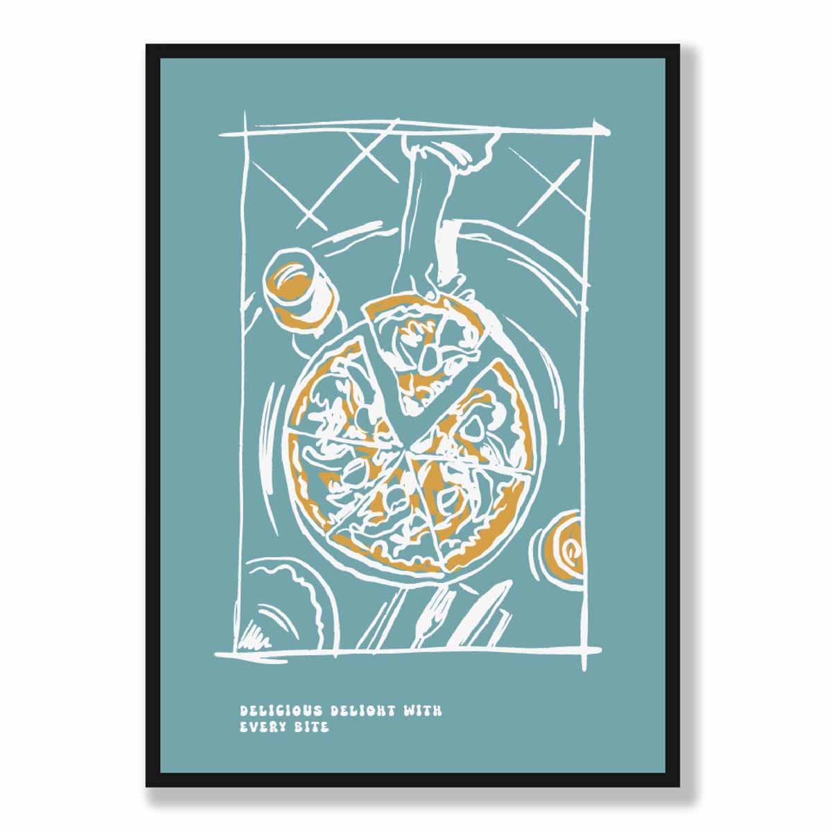 Kitchen Poster Pizza Sketch with Quote in Blue