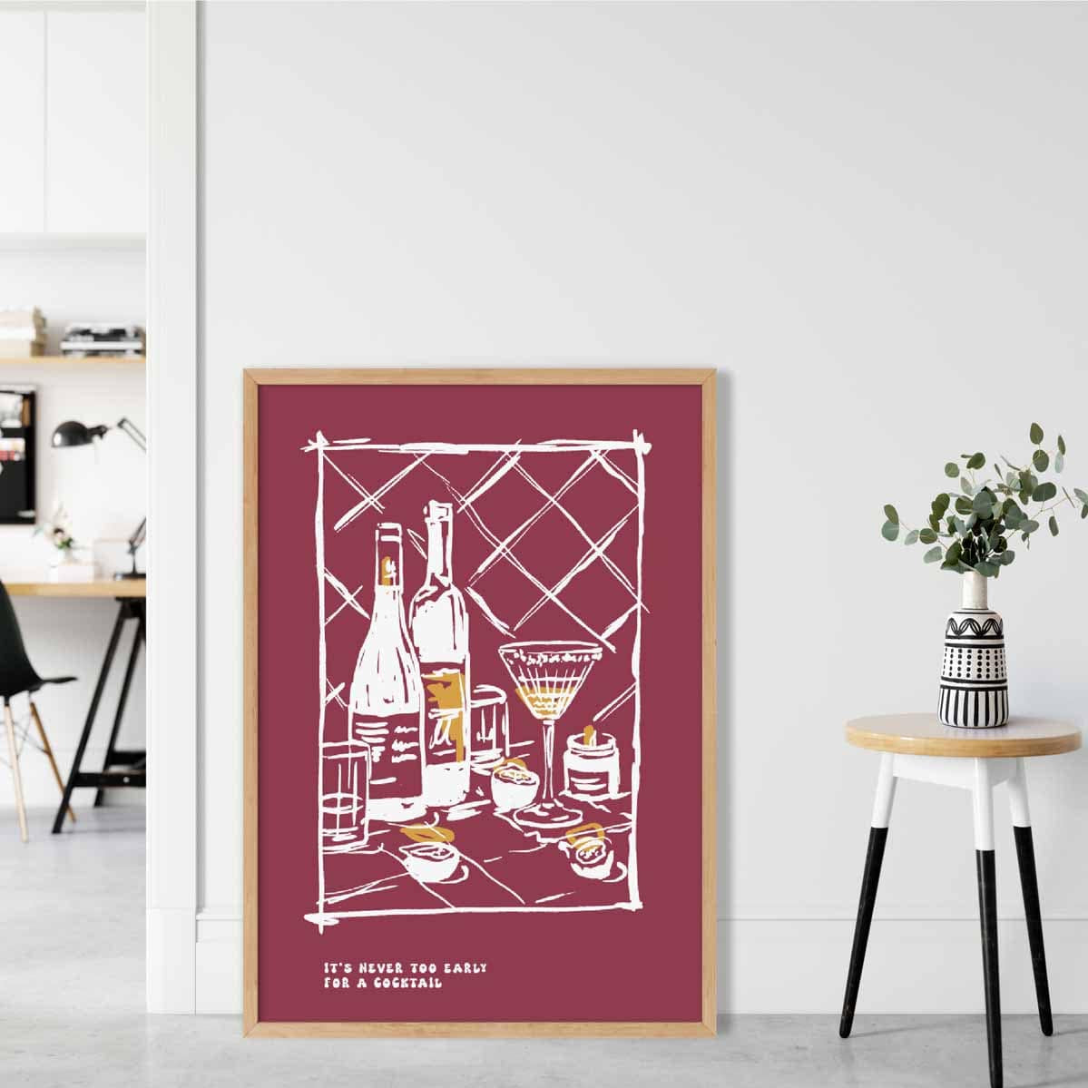 Kitchen Poster Drinks Sketch with Quote in Red
