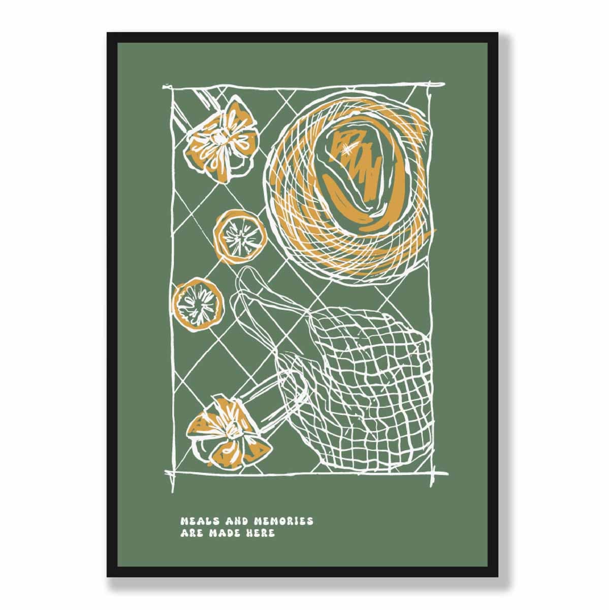 Kitchen Poster Dinner Party Sketch with Quote in Green