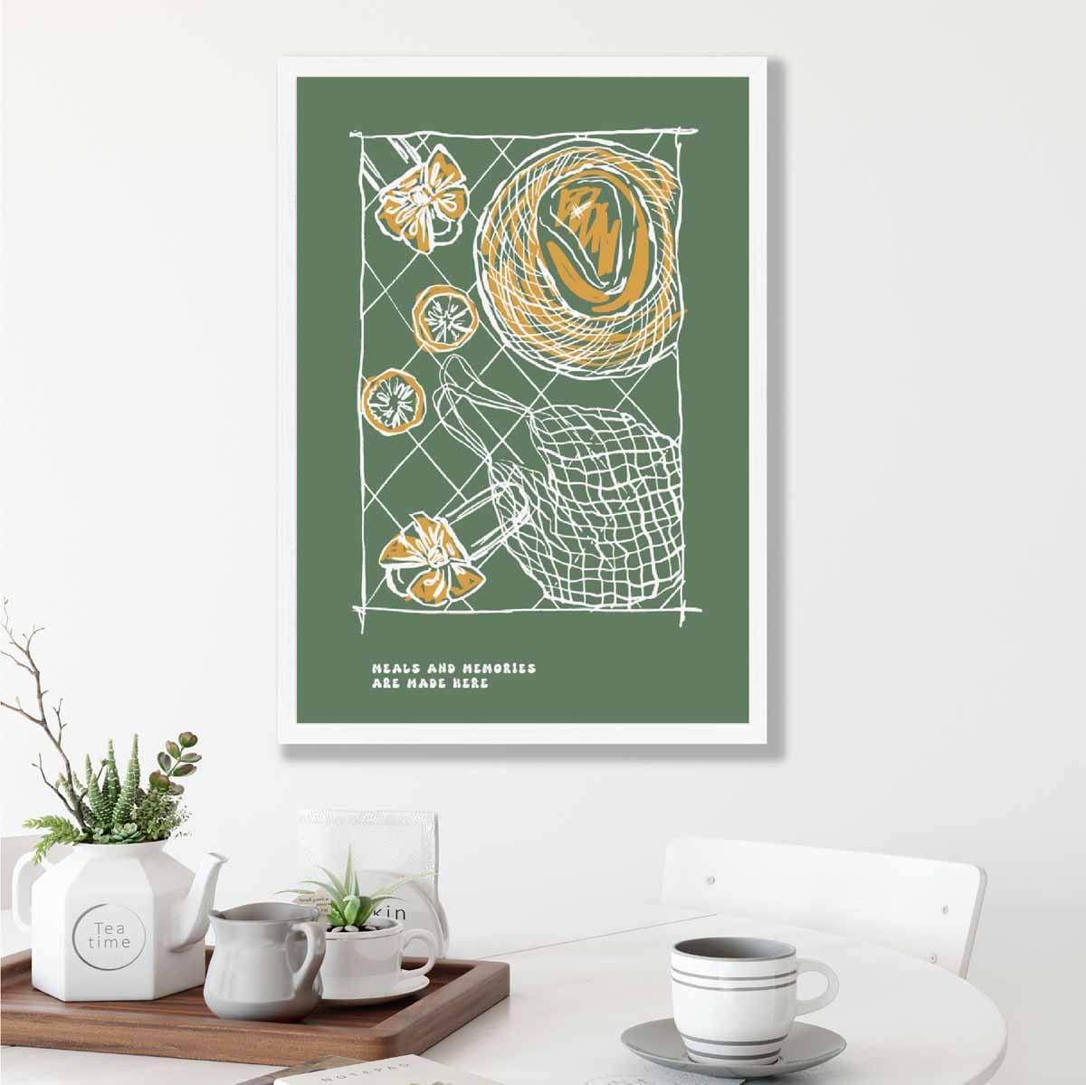 Kitchen Poster Dinner Party Sketch with Quote in Green