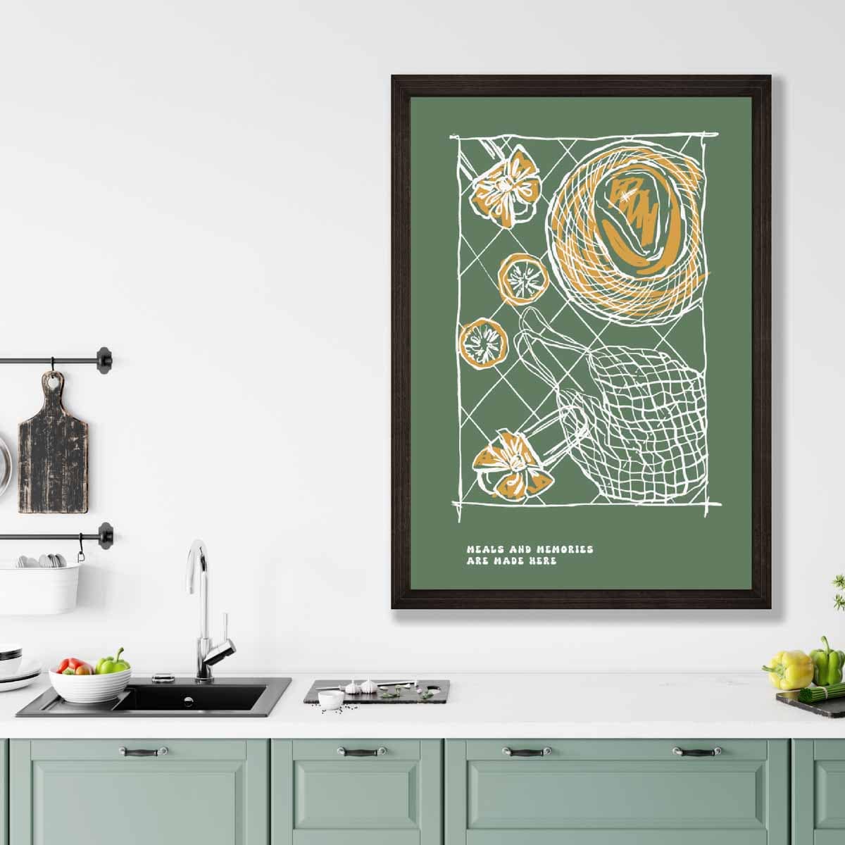 Kitchen Poster Dinner Party Sketch with Quote in Green