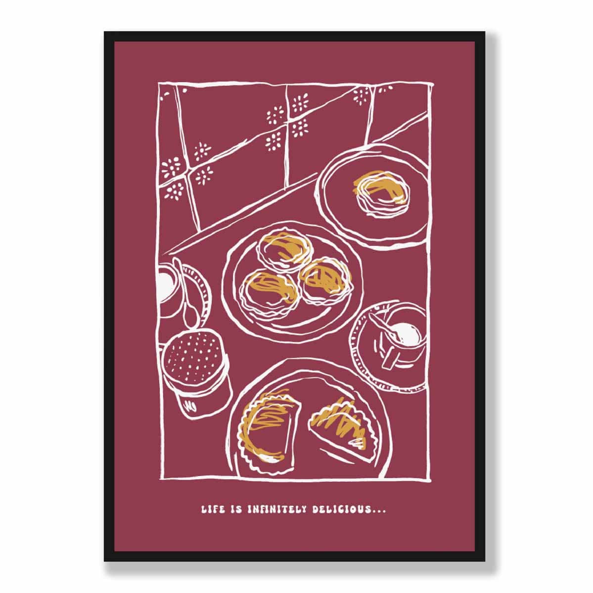 Kitchen Poster Delicious Pastries Sketch with Quote Red