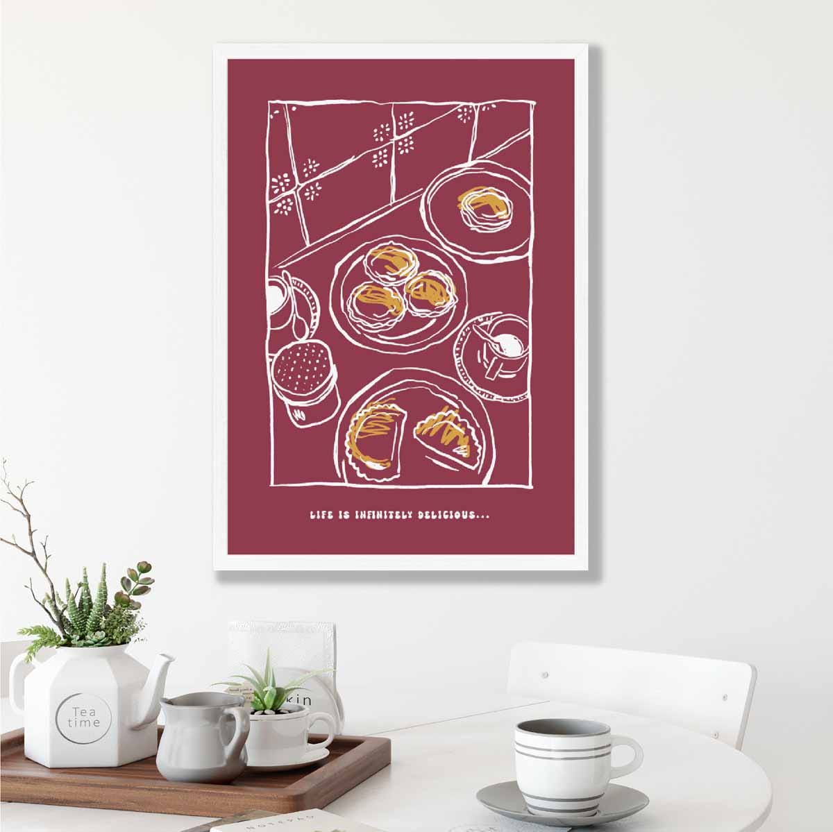 Kitchen Poster Delicious Pastries Sketch with Quote Red