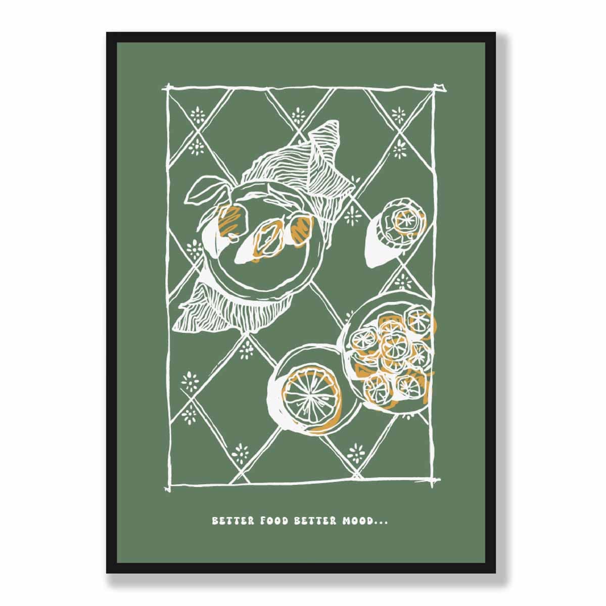 Kitchen Poster Seafood Sketch with Quote on Green