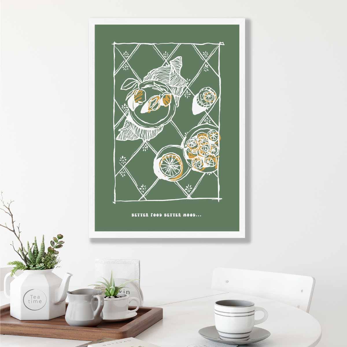 Kitchen Poster Seafood Sketch with Quote on Green