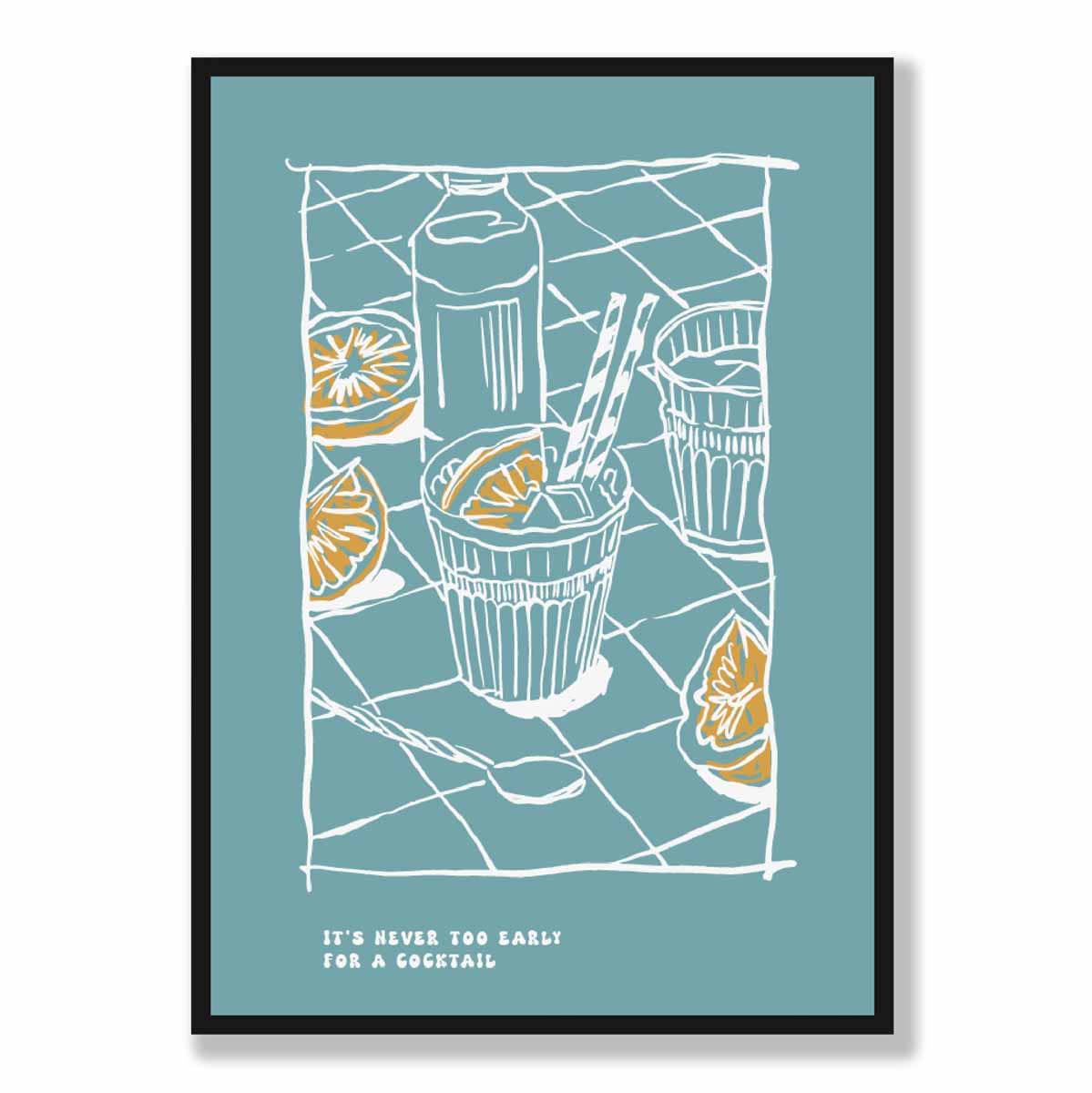 Kitchen Poster Cocktail Sketch with Quote Blue