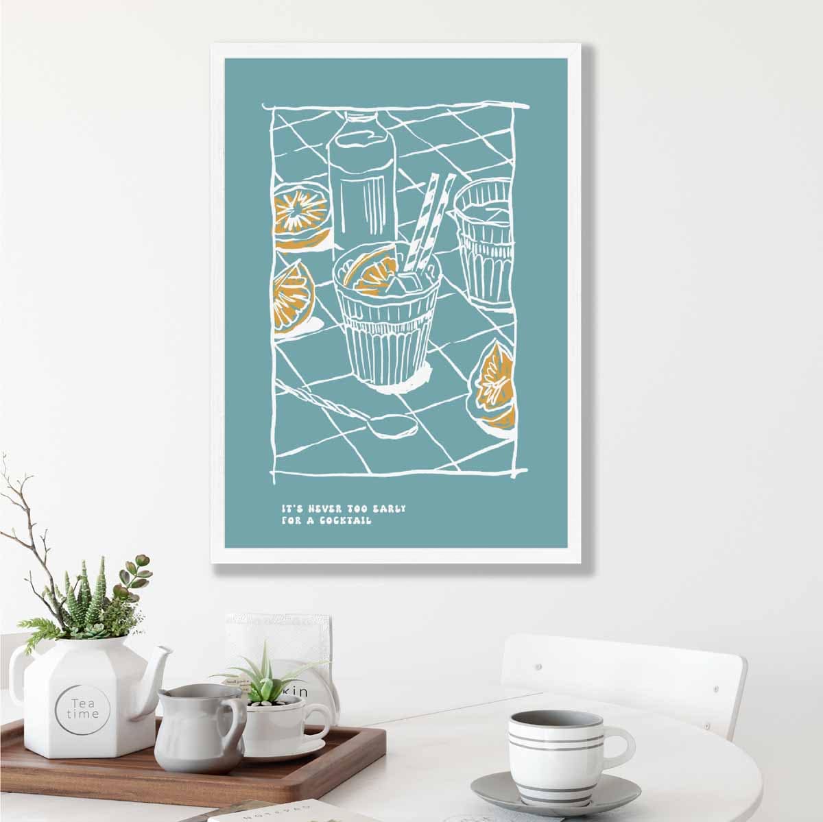 Kitchen Poster Cocktail Sketch with Quote Blue