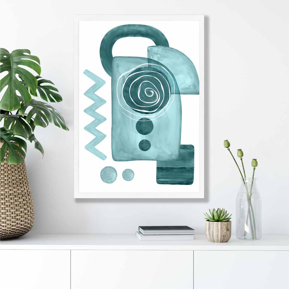 Abstract Aqua Blue and Teal Wall Art Poster No 3