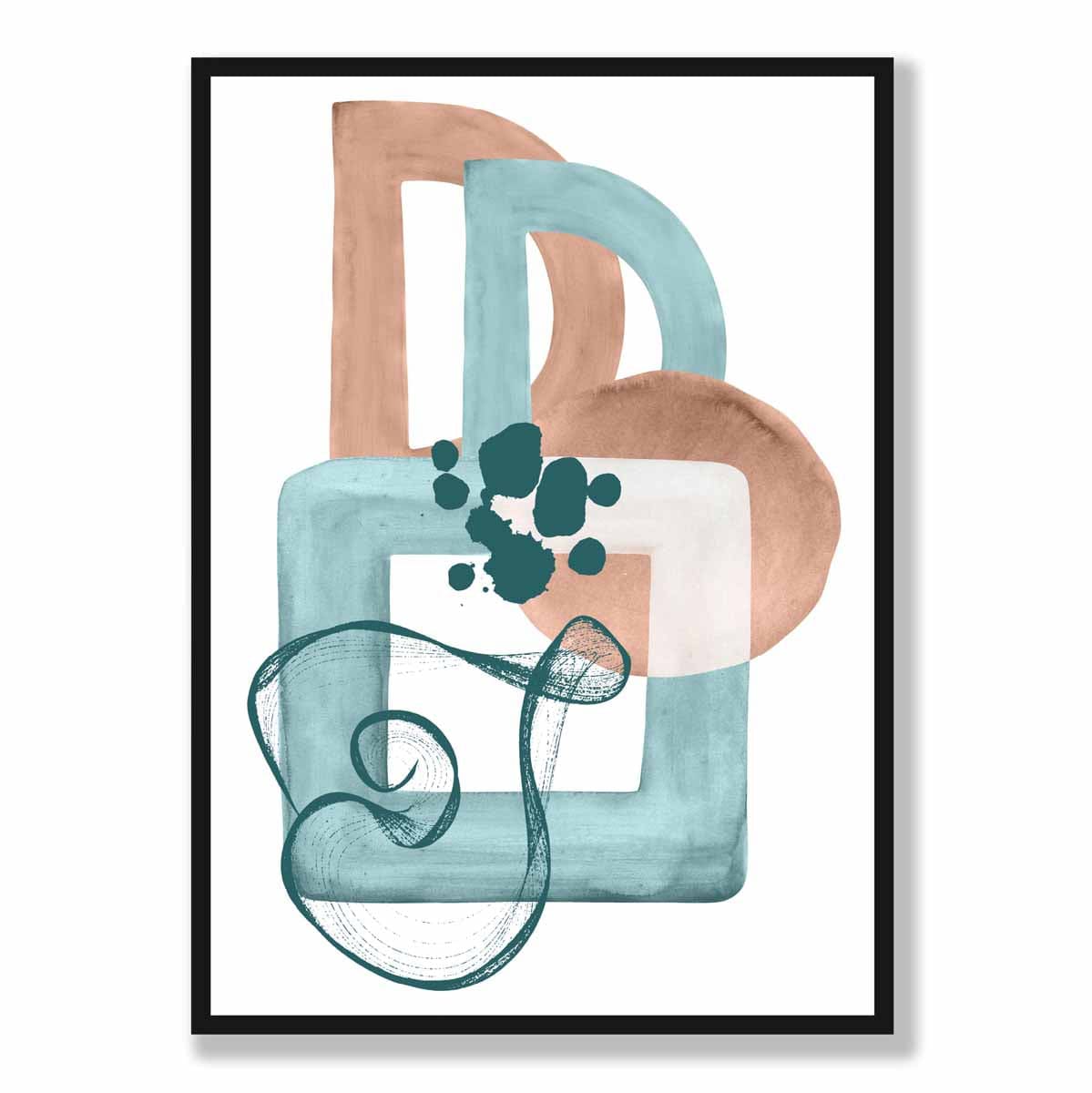 Abstract Aqua Blue and Beige Wall Art Poster No 1