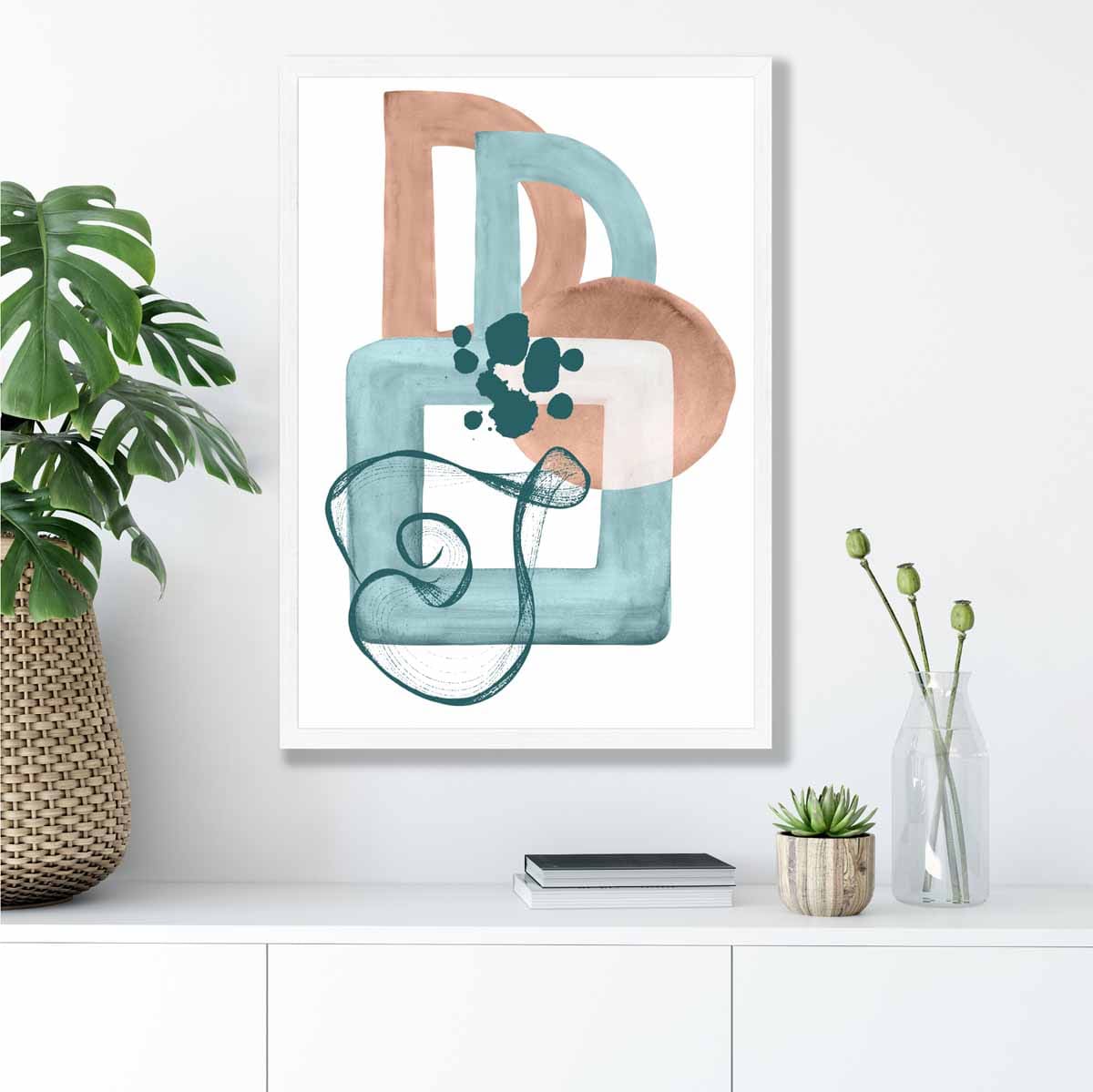 Abstract Aqua Blue and Beige Wall Art Poster No 1